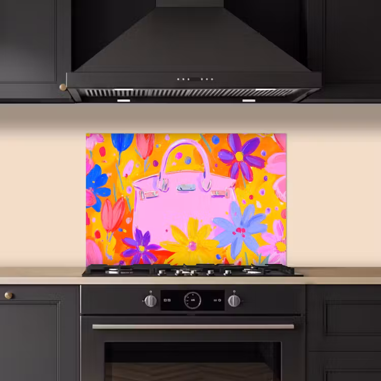 Tas - Roze - Bloemen keuken achterwand spatscherm klein -sfeer1