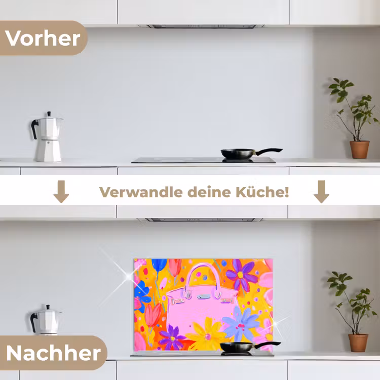 Tas - Roze - Bloemen keuken achterwand spatscherm klein -voor_na_DE