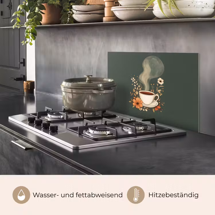 Kop - Bloemen - Groen - Koffie keuken achterwand spatscherm klein -usp_DE