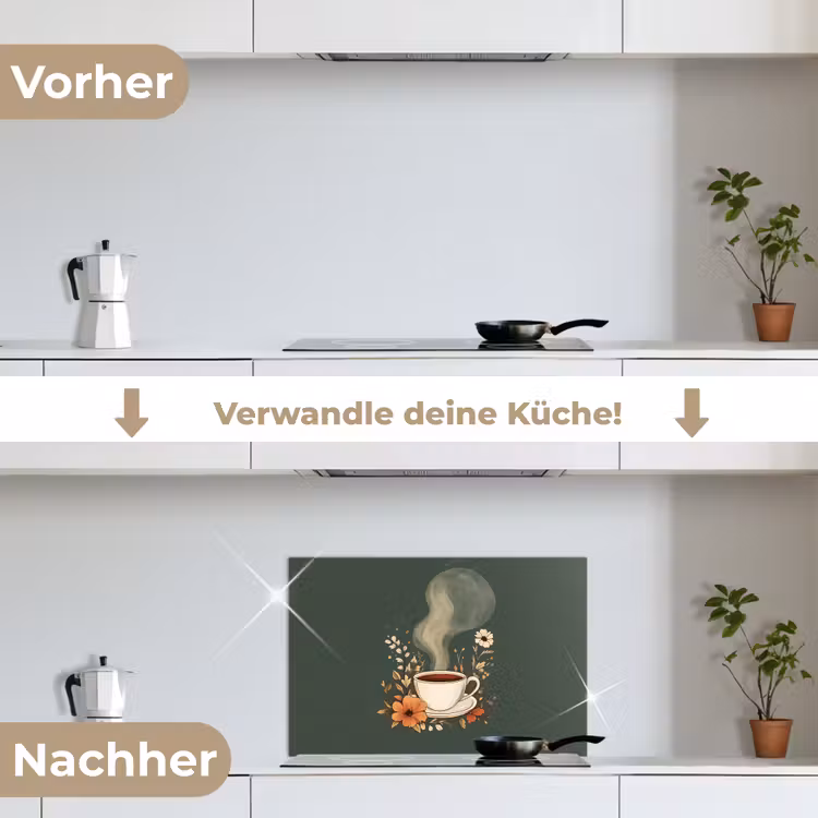 Kop - Bloemen - Groen - Koffie keuken achterwand spatscherm klein -voor_na_DE