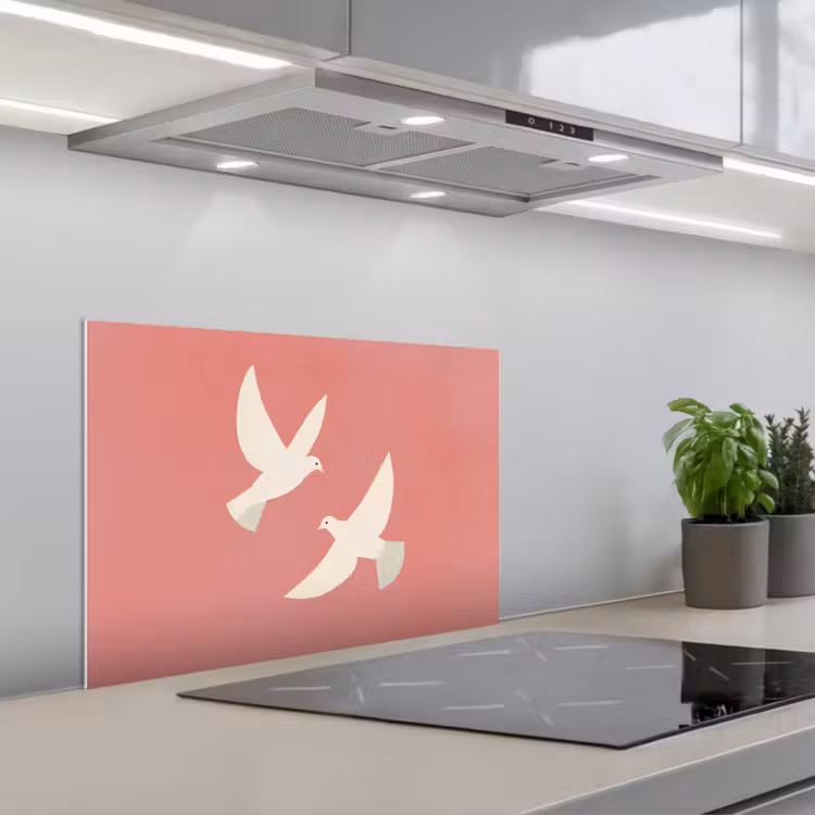 Duiven - Wit - Sierlijk keuken achterwand spatscherm klein -3d_schuin