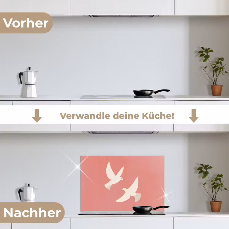 Duiven - Wit - Sierlijk keuken achterwand spatscherm klein -voor_na_DE