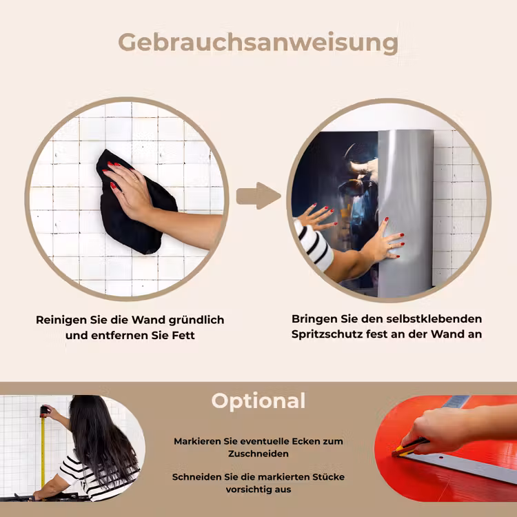 Stier - Zwart - Abstract - Horens keuken achterwand spatscherm klein -gebruiksaanwijzing_DE