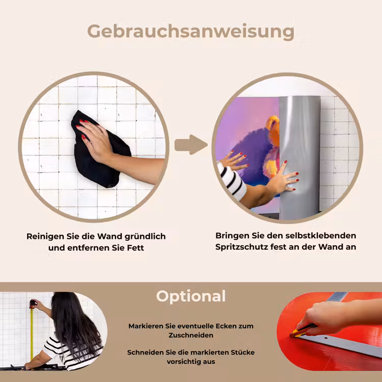 Teddybeer - Schaduw - Penseelstreken - Paars keuken achterwand spatscherm klein -gebruiksaanwijzing_DE
