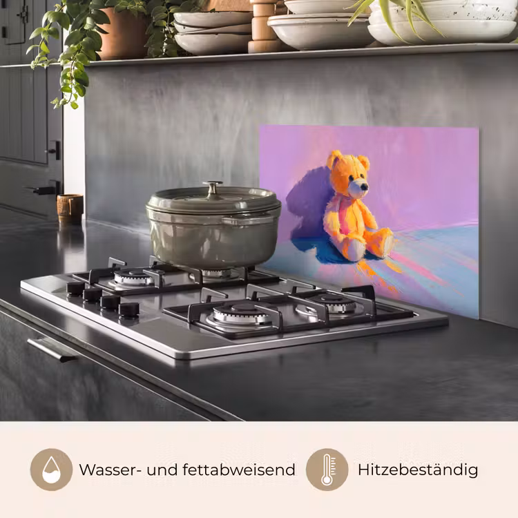 Teddybeer - Schaduw - Penseelstreken - Paars keuken achterwand spatscherm klein -usp_DE