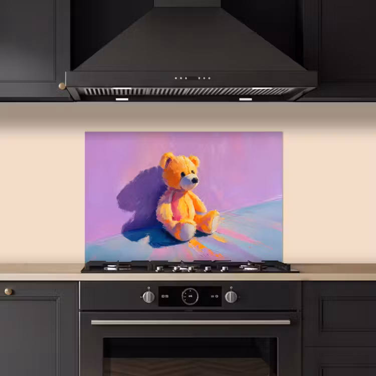 Teddybeer - Schaduw - Penseelstreken - Paars keuken achterwand spatscherm klein -sfeer1