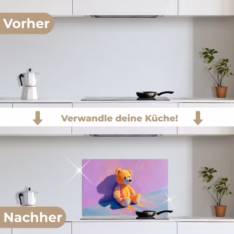 Teddybeer - Schaduw - Penseelstreken - Paars keuken achterwand spatscherm klein -voor_na_DE