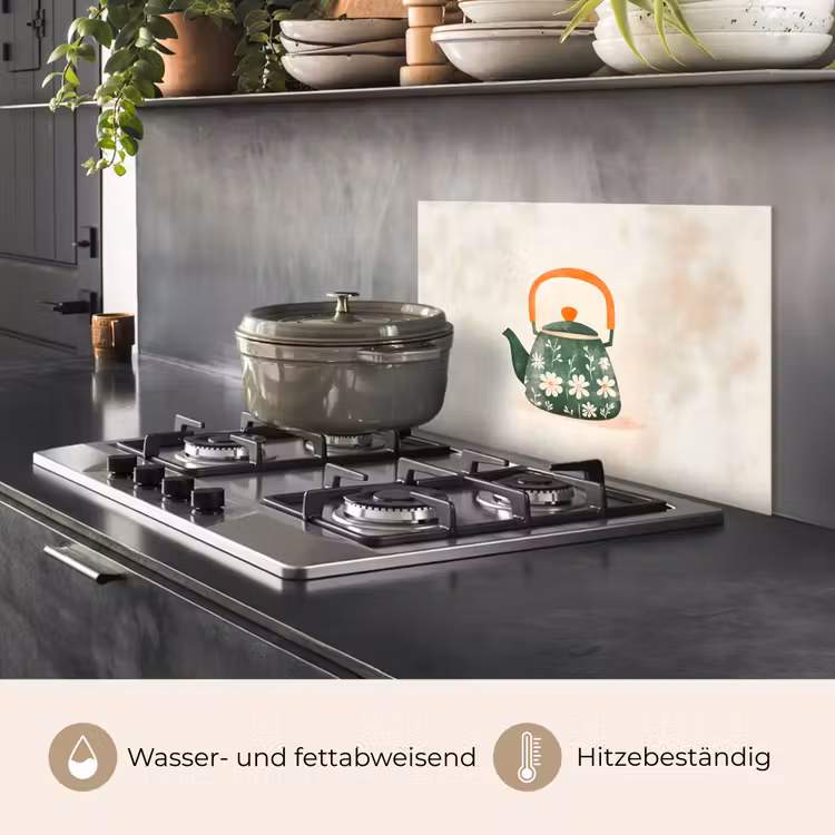 Theepot - Groen - Bloemen - Oranje keuken achterwand spatscherm klein -usp_DE