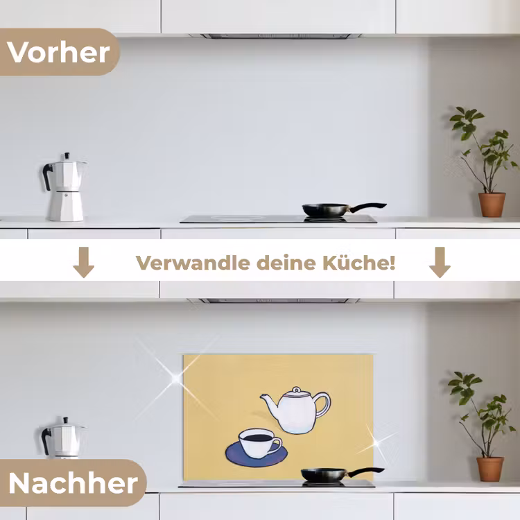 Theepot - Kopje - Beige - Illustratie keuken achterwand spatscherm klein -voor_na_DE