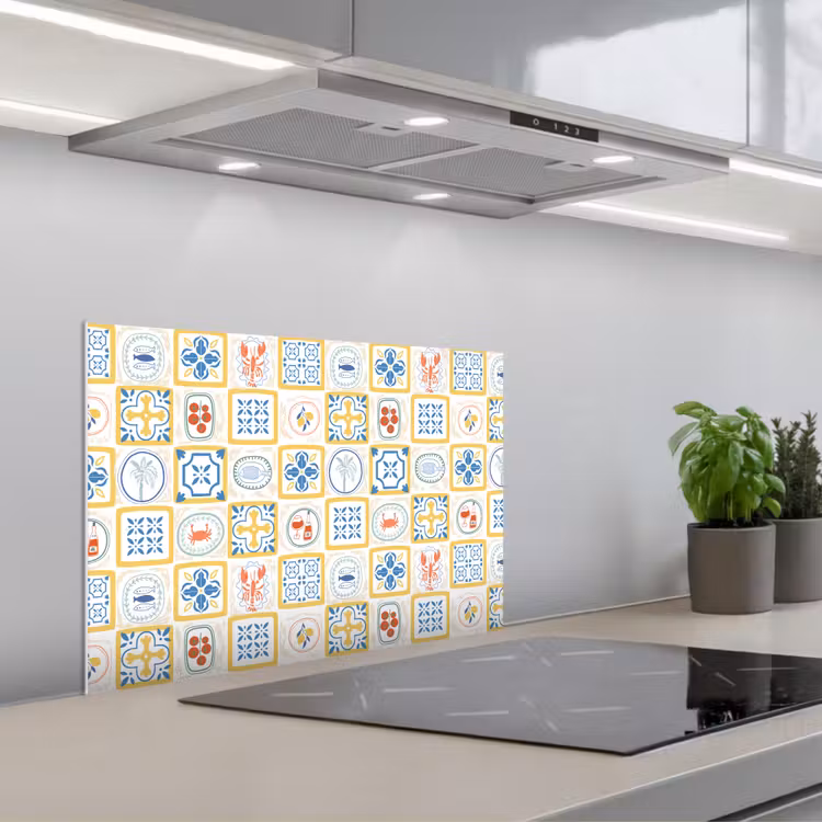 Zee - Sfeer - Mozaïek - Vis keuken achterwand spatscherm klein 900 -3d_schuin