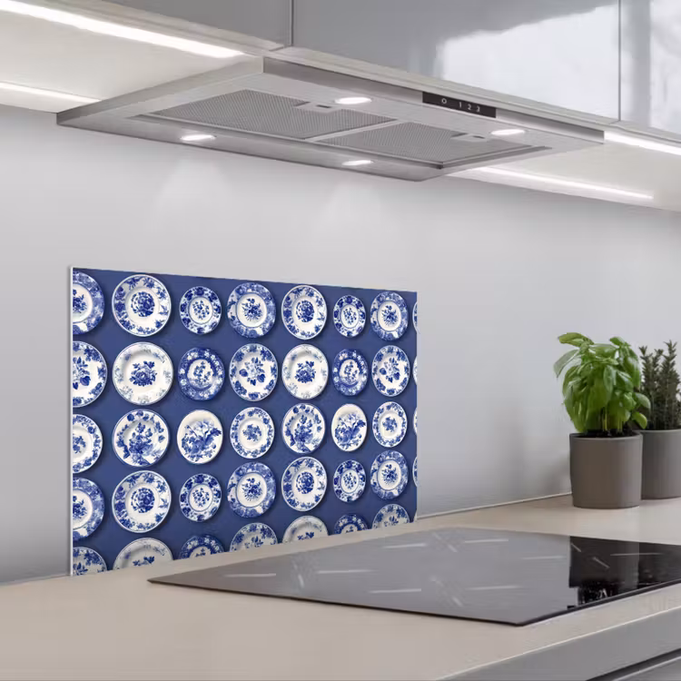Borden - Floraal - Blauw keuken achterwand spatscherm klein 900 -3d_schuin