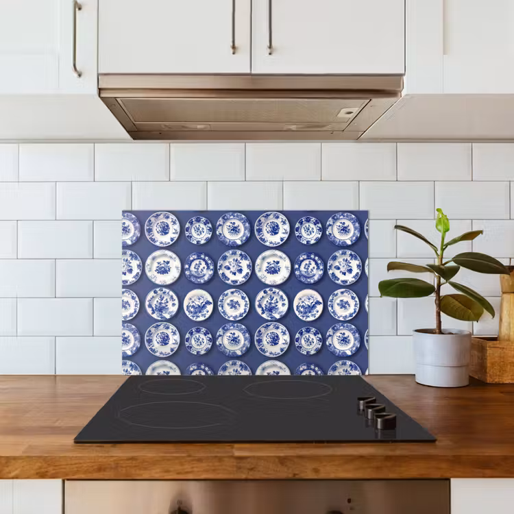 Borden - Floraal - Blauw keuken achterwand spatscherm klein 900 -sfeer2