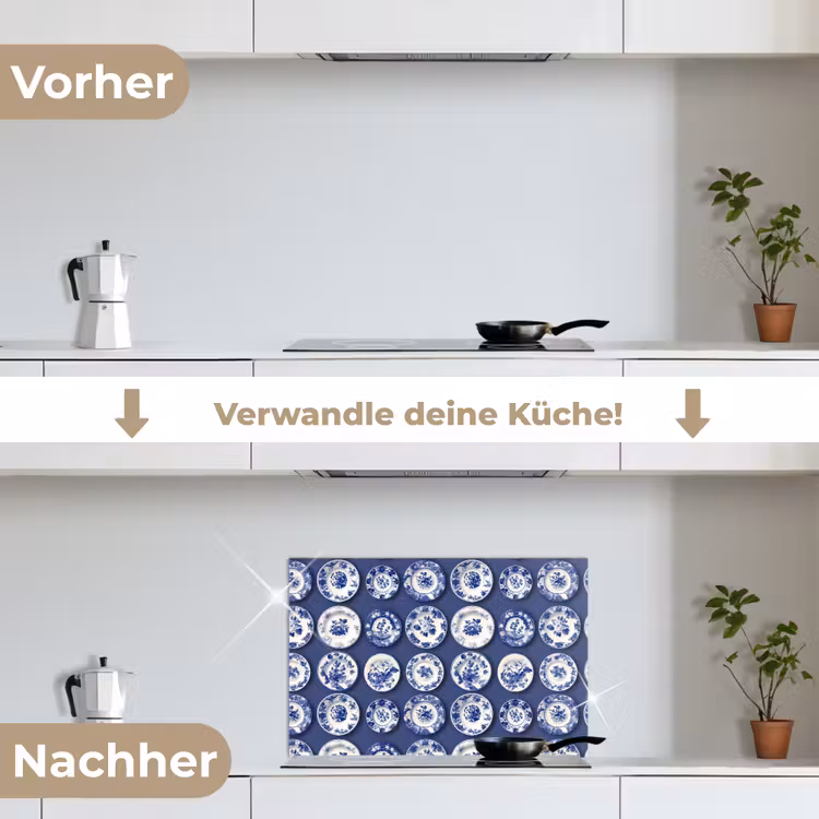 Borden - Floraal - Blauw keuken achterwand spatscherm klein 900 -voor_na_DE