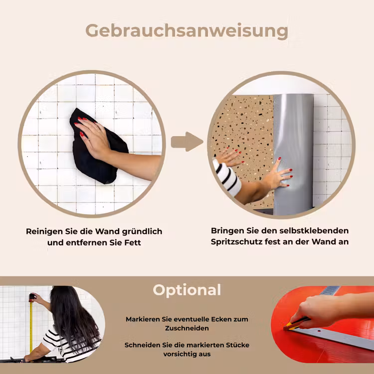 Terrazzo - Patroon - Beige keuken achterwand spatscherm klein 900 -gebruiksaanwijzing_DE