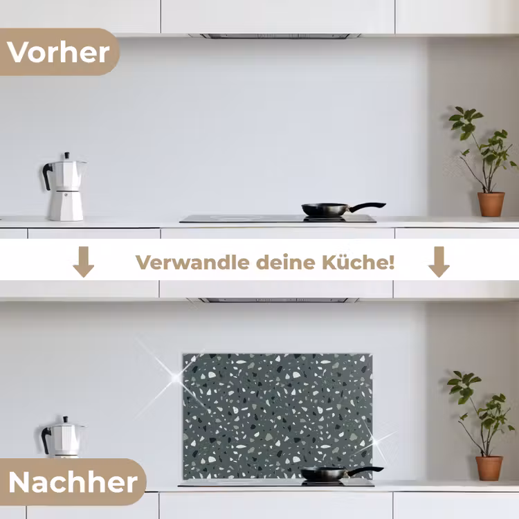 Terrazzo - Patroon - Kleurrijk - Groen keuken achterwand spatscherm klein 900 -voor_na_DE