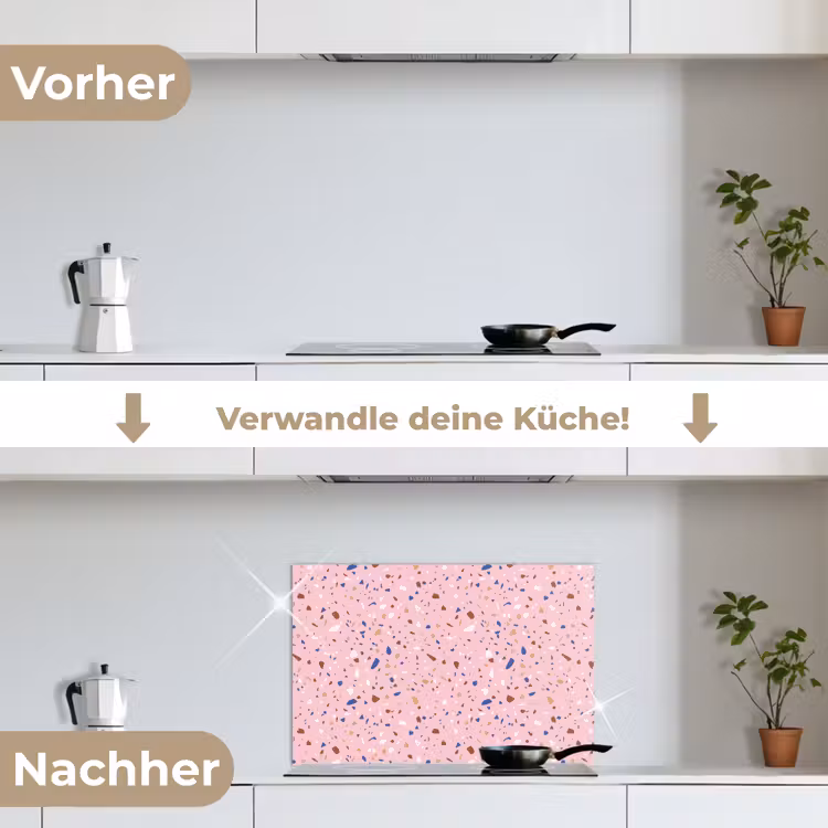 Terrazzo - Patroon - Kleurrijk - Roze keuken achterwand spatscherm klein 900 -voor_na_DE
