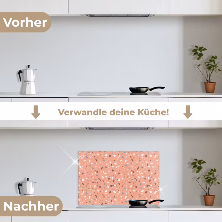 Terrazzo - Patroon - Kleurrijk - Roze - Blauw keuken achterwand spatscherm klein 900 -voor_na_DE