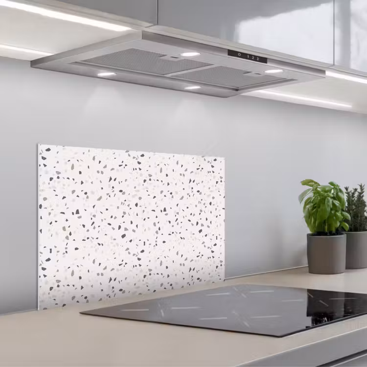 Terrazzo - Patroon - Créme keuken achterwand spatscherm klein 900 -3d_schuin