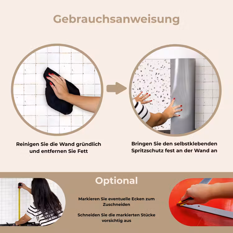 Terrazzo - Patroon - Créme keuken achterwand spatscherm klein 900 -gebruiksaanwijzing_DE