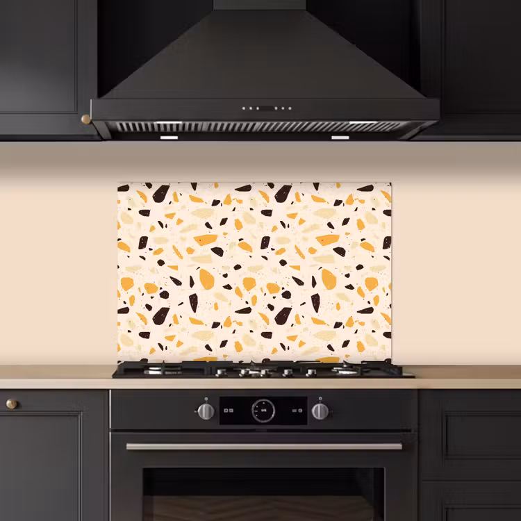 Terrazzo - Patroon - Geel - keuken achterwand spatscherm klein 900 -sfeer1