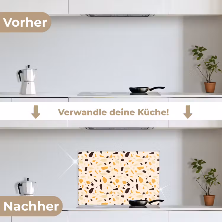 Terrazzo - Patroon - Geel - keuken achterwand spatscherm klein 900 -voor_na_DE