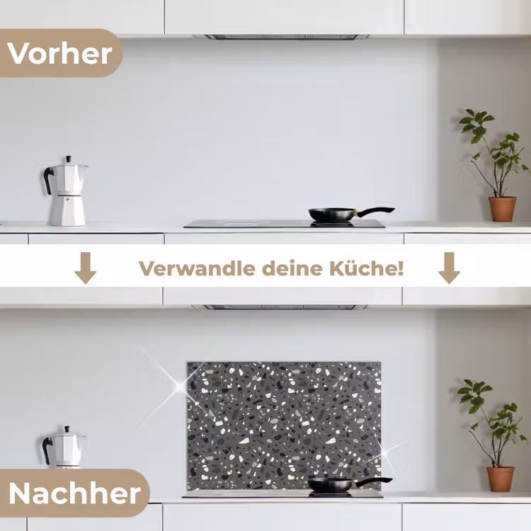 Terrazzo -  Patroon - Grijs keuken achterwand spatscherm klein 900 -voor_na_DE