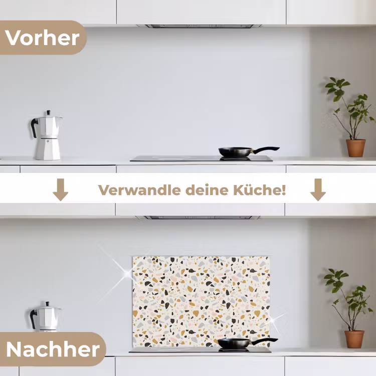 Terrazzo - Patroon - Neutraal - Zacht - Multi keuken achterwand spatscherm klein 900 -voor_na_DE