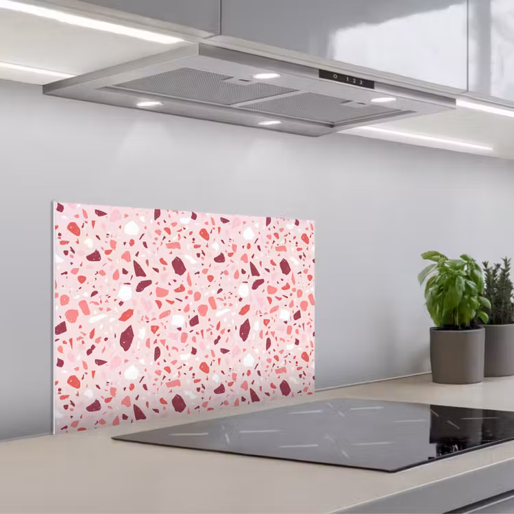 Terrazzo - Patroon - Roze keuken achterwand spatscherm klein 900 -3d_schuin