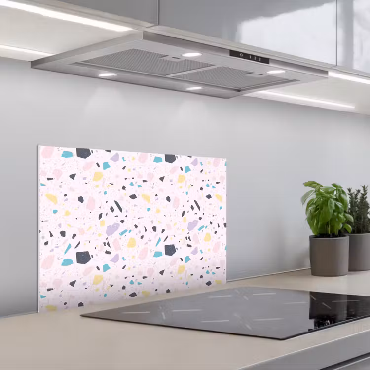 Terrazzo - Patroon - Zacht - Snoep keuken achterwand spatscherm klein 900 -3d_schuin