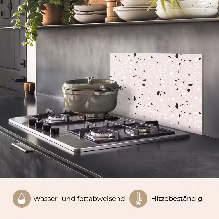 Terrazzo - Patroon - Zacht - Zwart - Wit keuken achterwand spatscherm klein 900 -usp_DE