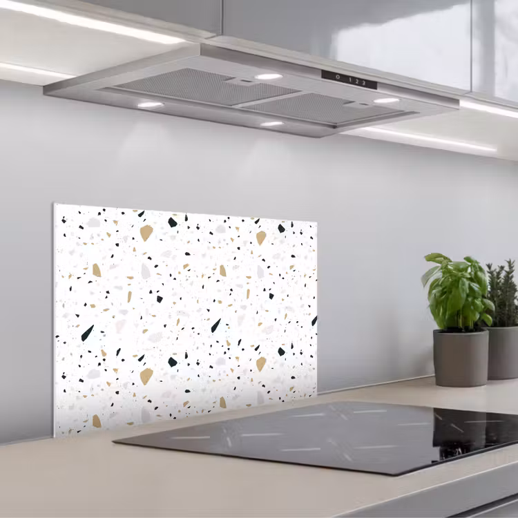 Terrazzo - Patroon - Wit - Neutraal keuken achterwand spatscherm klein 900 -3d_schuin