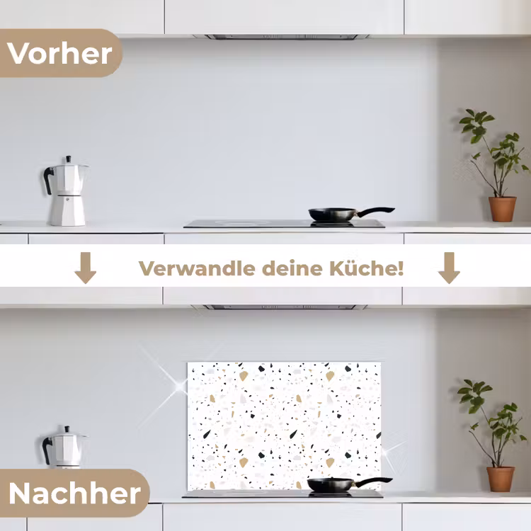 Terrazzo - Patroon - Wit - Neutraal keuken achterwand spatscherm klein 900 -voor_na_DE