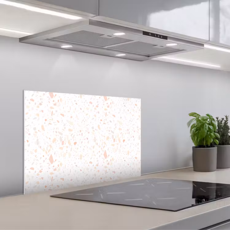 Terrazzo - Patroon - Wit - Perzik keuken achterwand spatscherm klein 900 -3d_schuin