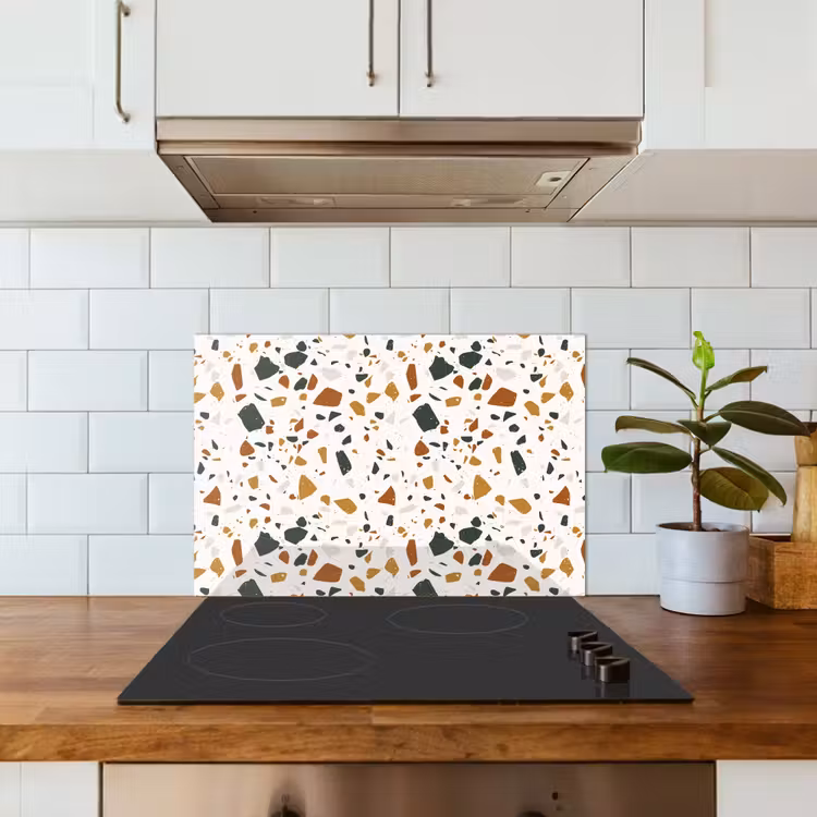 Terrazzo - Patroon - Wit - Terra keuken achterwand spatscherm klein 900 -sfeer2