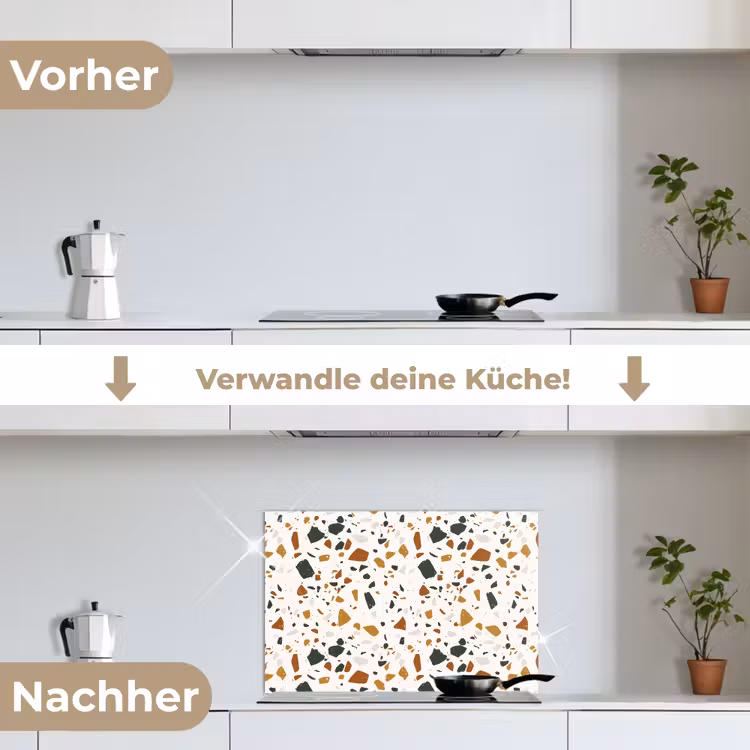 Terrazzo - Patroon - Wit - Terra keuken achterwand spatscherm klein 900 -voor_na_DE