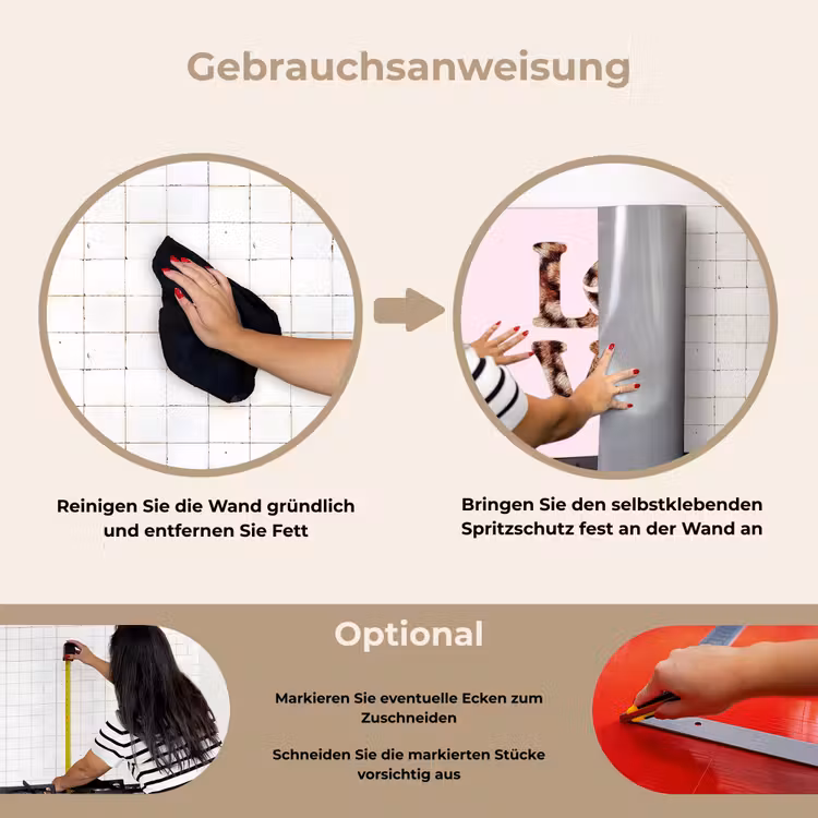Tekst - Love - Pantervacht - Lichtroze keuken achterwand spatscherm klein -gebruiksaanwijzing_DE
