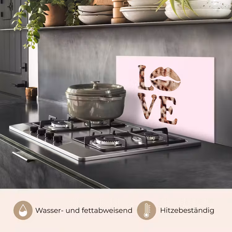 Tekst - Love - Pantervacht - Lichtroze keuken achterwand spatscherm klein -usp_DE