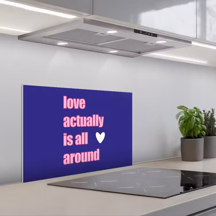 Tekst - Valentijn - Love - Blauw keuken achterwand spatscherm klein -3d_schuin