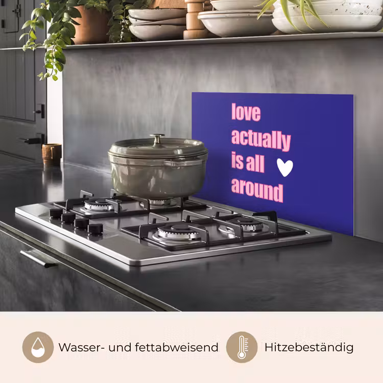 Tekst - Valentijn - Love - Blauw keuken achterwand spatscherm klein -usp_DE