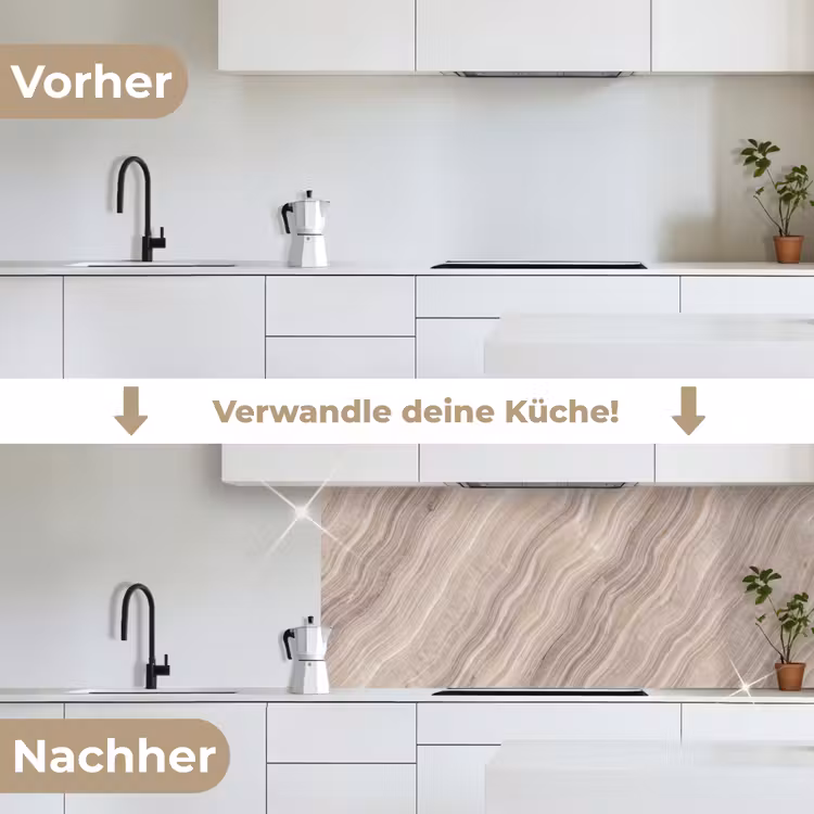Textuur - Golvend - Abstract - Modern - Beige keuken achterwand 2 middel -voor-na_DE