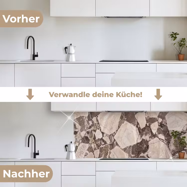 Textuur - Marmer - Abstract - Beige - Bruin keuken achterwand 2 middel -voor-na_DE
