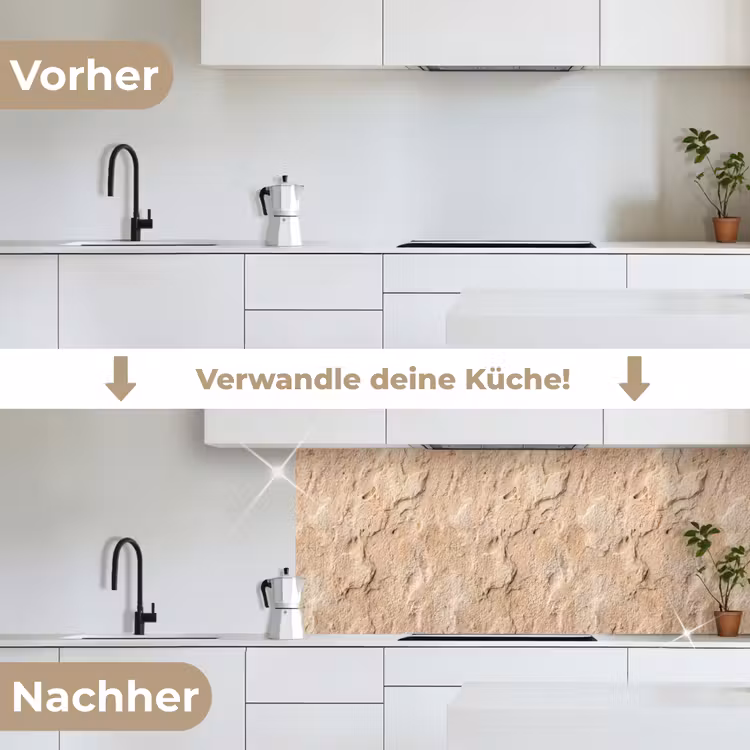 Textuur - Steen - Natuur - Beige keuken achterwand 2 middel -voor-na_DE