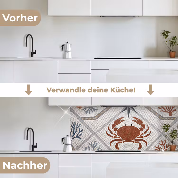 Dier - Mozaïek - Zee - Klassiek - Bruin keuken achterwand 2 middel -voor-na_DE