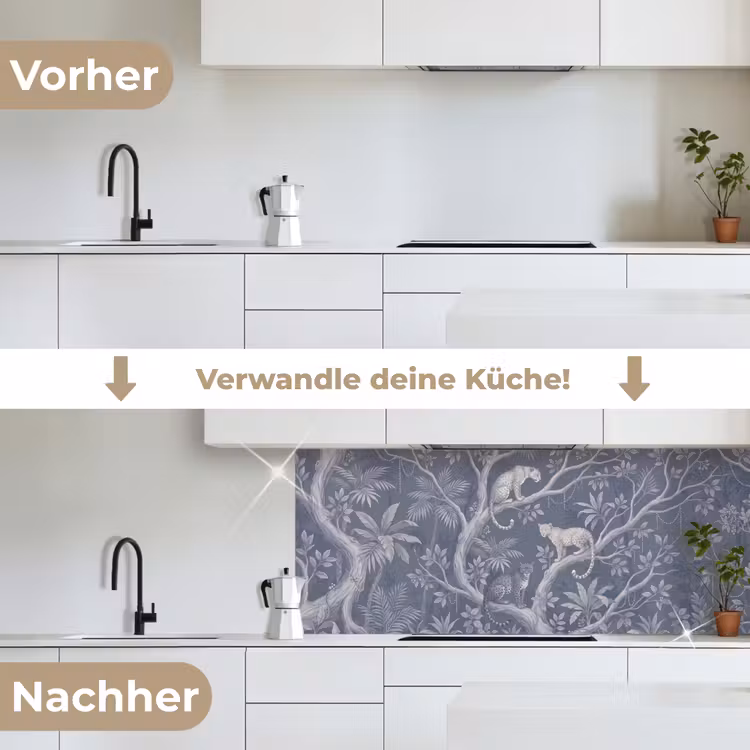 Dieren - Jungle - Illustratie - Bomen - Blauw keuken achterwand 2 middel -voor-na_DE