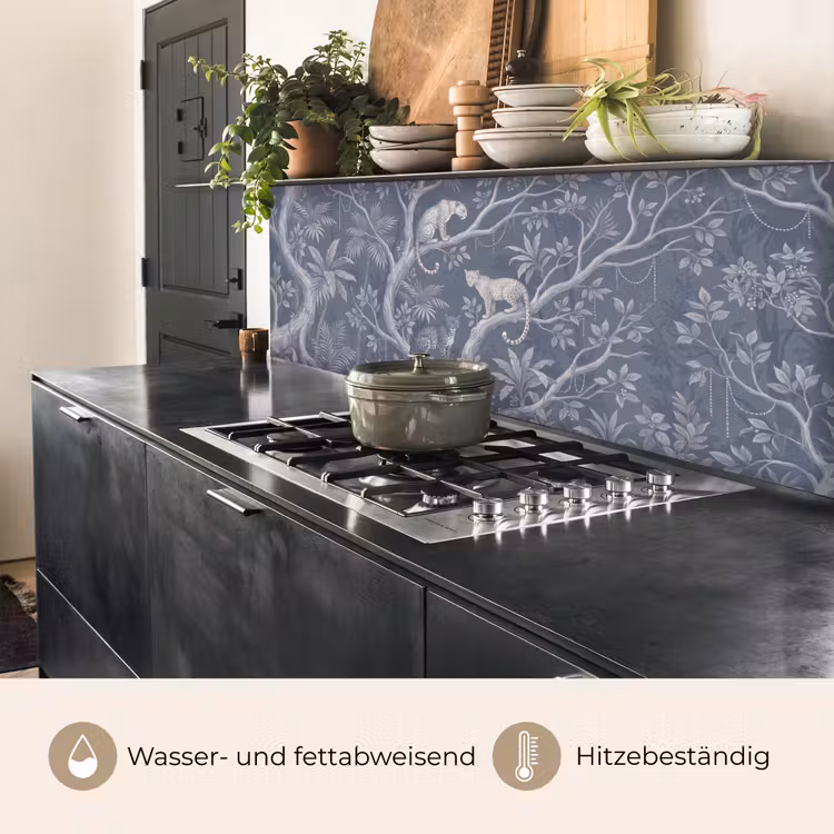 Dieren - Jungle - Illustratie - Bomen - Blauw keuken achterwand 2 middel -usp_DE