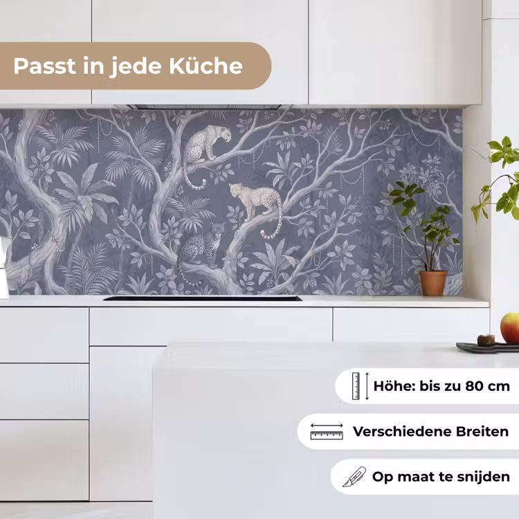 Dieren - Jungle - Illustratie - Bomen - Blauw keuken achterwand 2 middel -sfeer4_DE