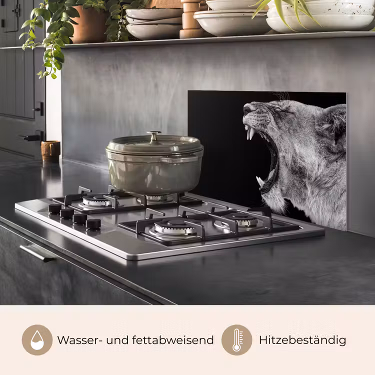Dieren - Leeuw - Zwart - Wit - Portret keuken achterwand spatscherm klein -usp_DE
