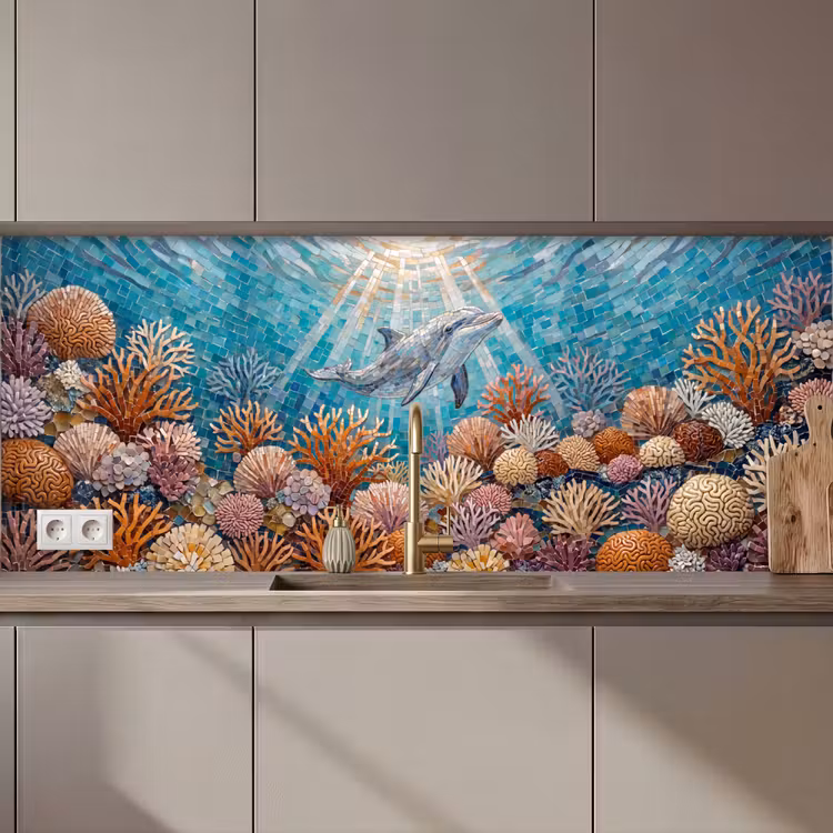 Dieren - Mozaïek - Oceaan - Koraal - Blauw keuken achterwand 2 middel zz_3dshopping