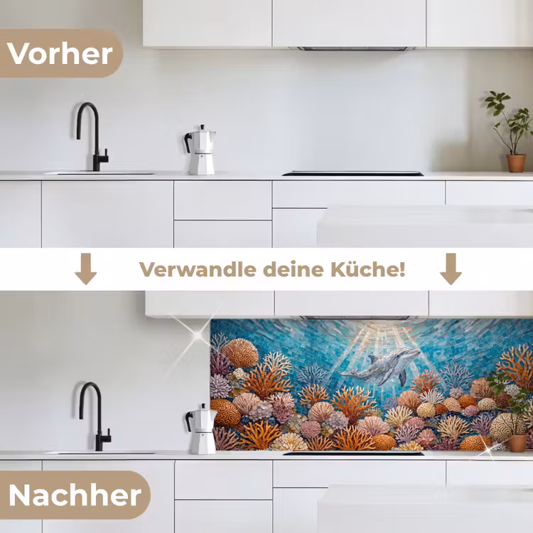 Dieren - Mozaïek - Oceaan - Koraal - Blauw keuken achterwand 2 middel -voor-na_DE