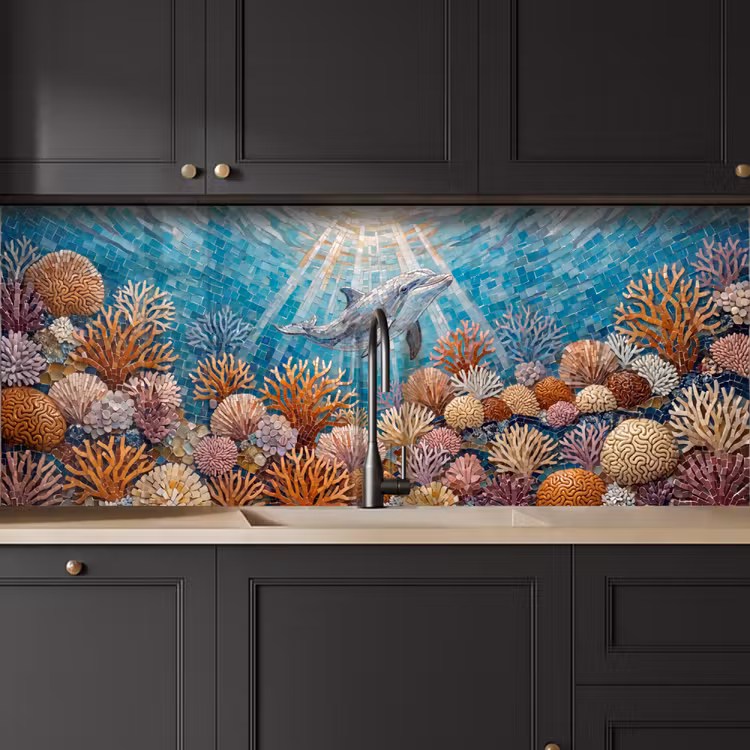 Dieren - Mozaïek - Oceaan - Koraal - Blauw keuken achterwand 2 middel -sfeer1